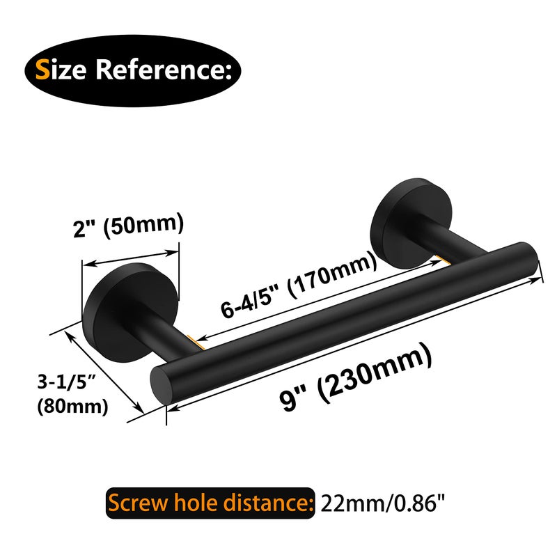 Nolimas Matte Black Bath Hand Towel Bar Single Bars Towel Rack Rod Classic Wall Mounted Stainless Steel Bathroom Towel Bar Toilet Kitchen Towel Shelf Single Layer,9inch - Image 3
